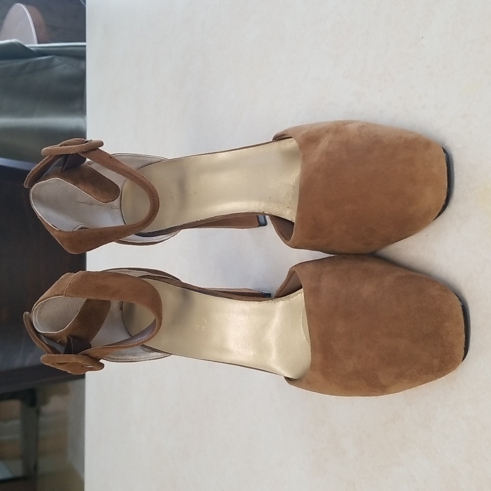 Colin Stuart Brown Suede Ankle Strap Block Heels NWOB Size 7.5 - Picture 4 of 13
